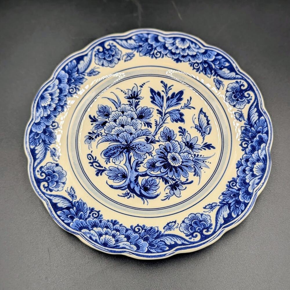 Vintage Handwerk Delft Holland Blue & White Decorative Plate | Floral Delftware